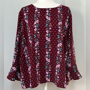 Old Navy Women’s Top Long Bell‎ Sleeve Bergundy Multi Floral Blouse Size XXL
